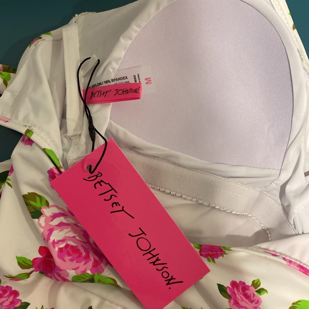 Betsey Johnson Pink Floral One Piece Swimsuit, Size M - Picture 6 of 7